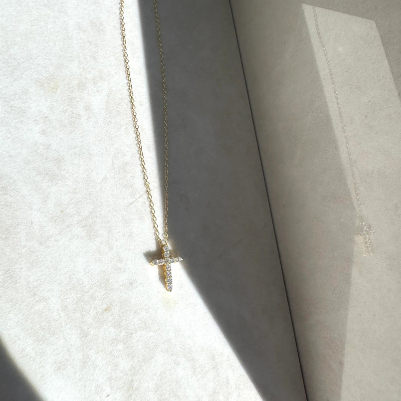 Moissanite 14kt Gold Fill Dainty Diamond Cross Necklace