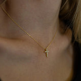 Moissanite 14kt Gold Fill Dainty Diamond Cross Necklace