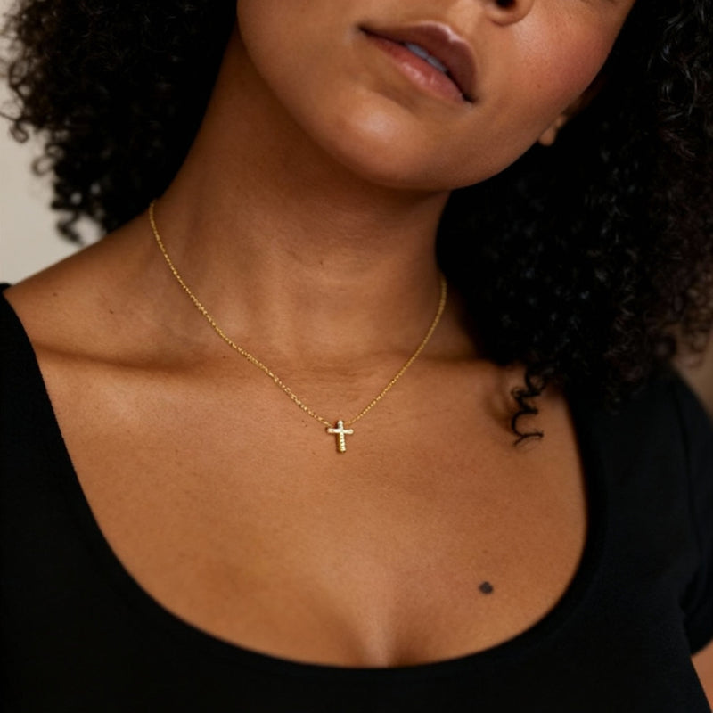 Moissanite 14kt Gold Fill Dainty Diamond Cross Necklace