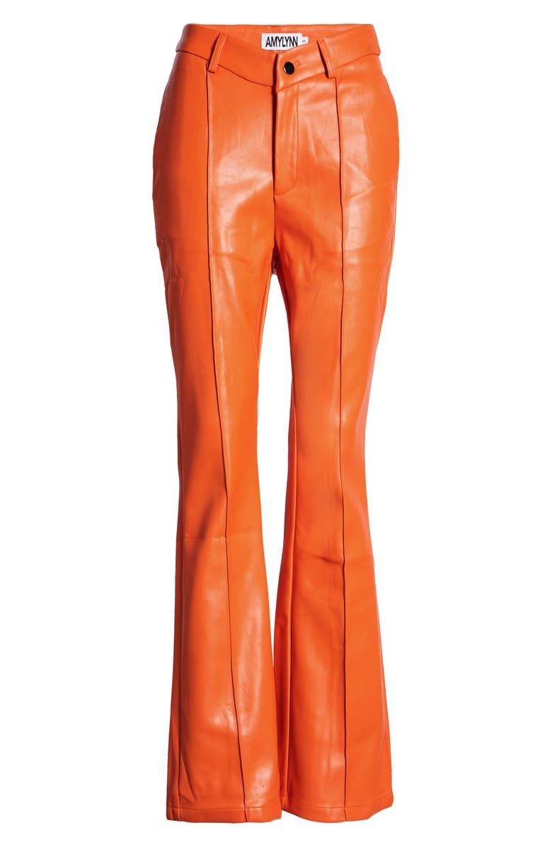 High Waisted Vegan Leather Pants Orange