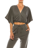 Organic Hemp  Brushed inside and light weight. Super easy and flexible fit. Surplus front Crop Top