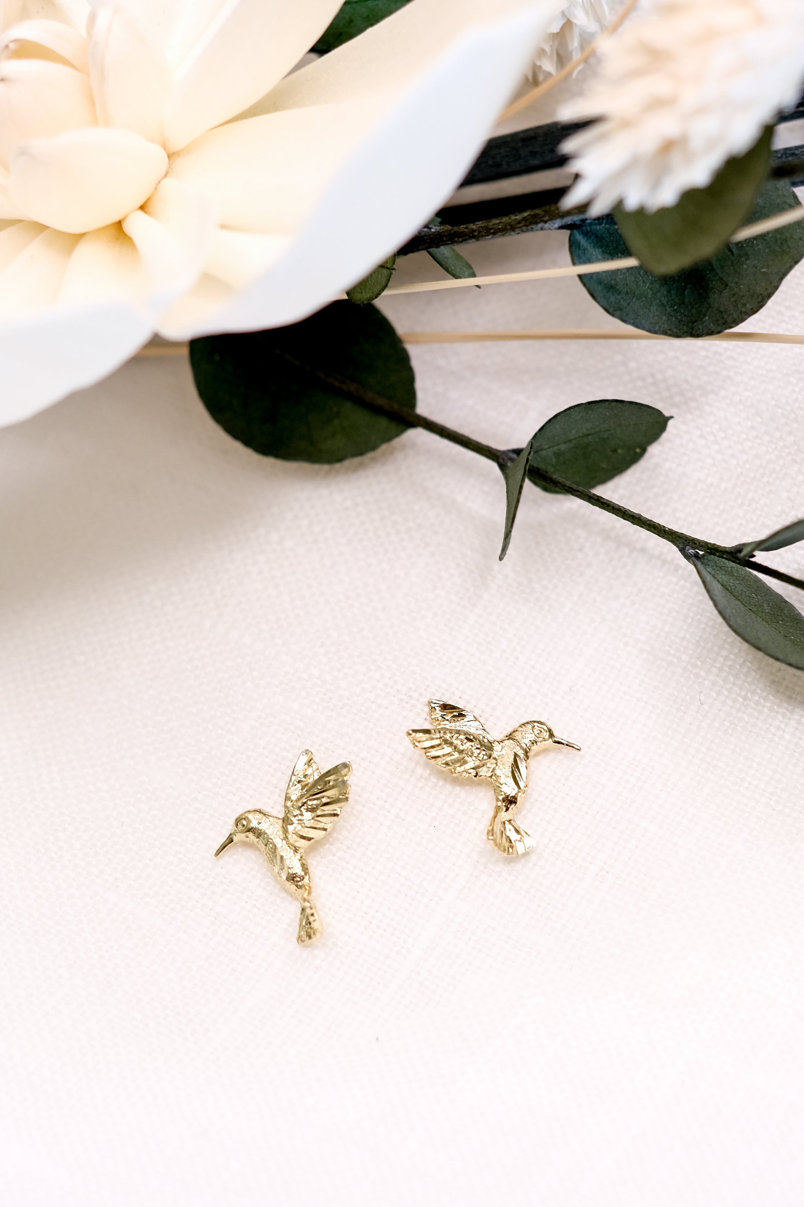 hummingbird earrings, hummingbird earring set, gold hummingbird earrings, gold hummingbird studs