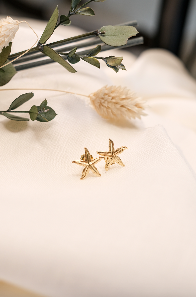 Starfish Earrings, Gold Starfish Studs, Gold Starfish Earring Studs