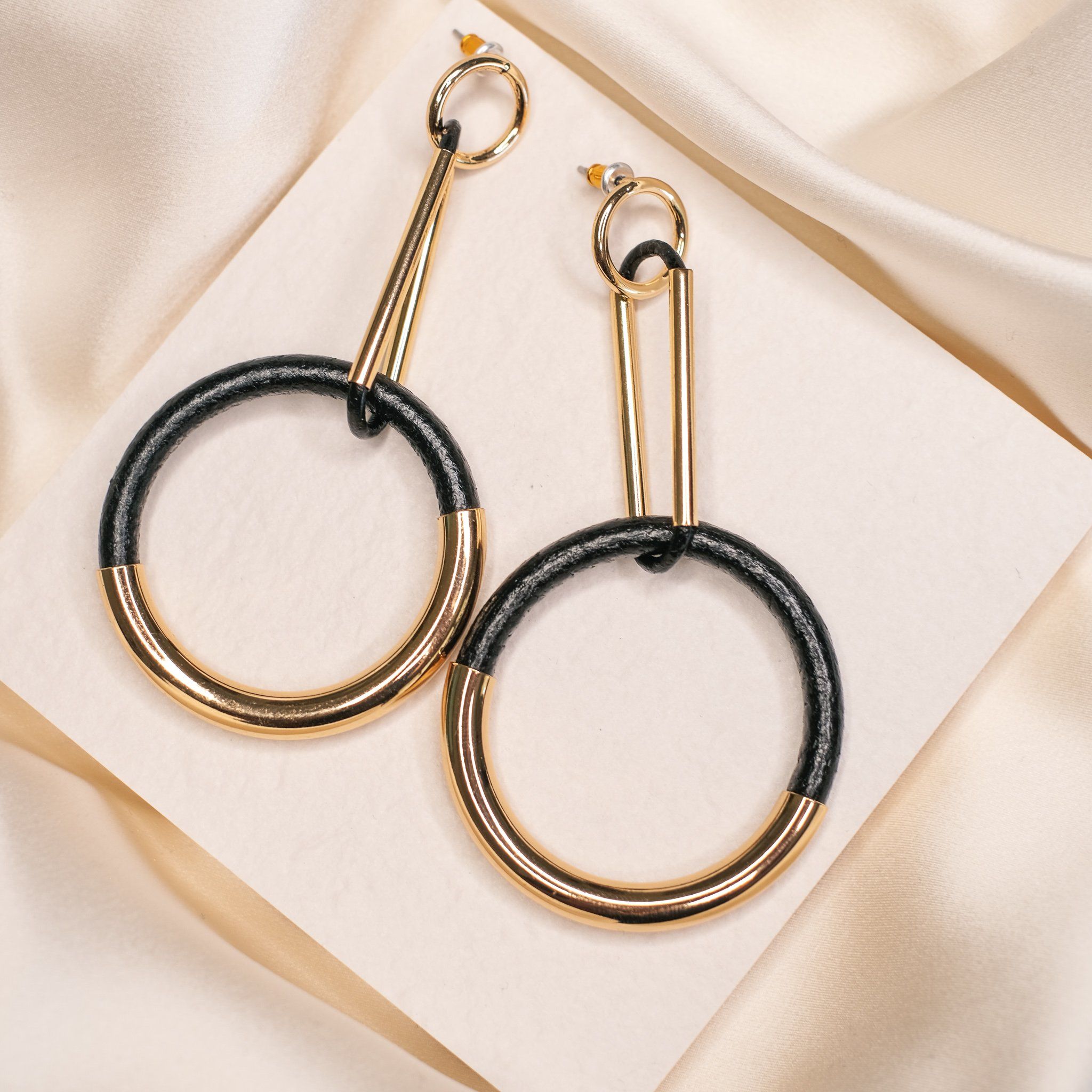 Black And Gold Dangling Hoop Earrings Accessories Marandria