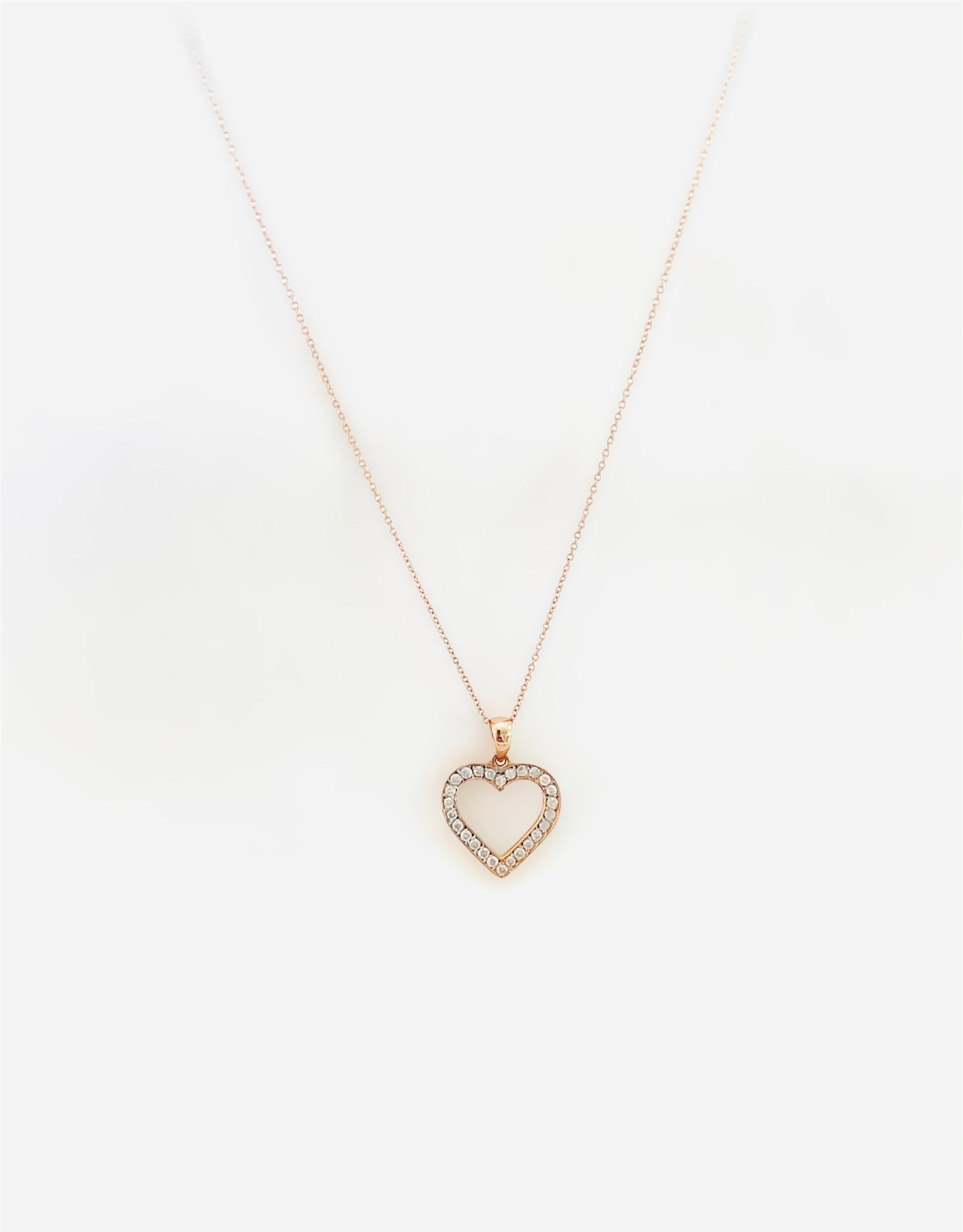 Rose Gold Diamond Open Heart Necklace Made in USA