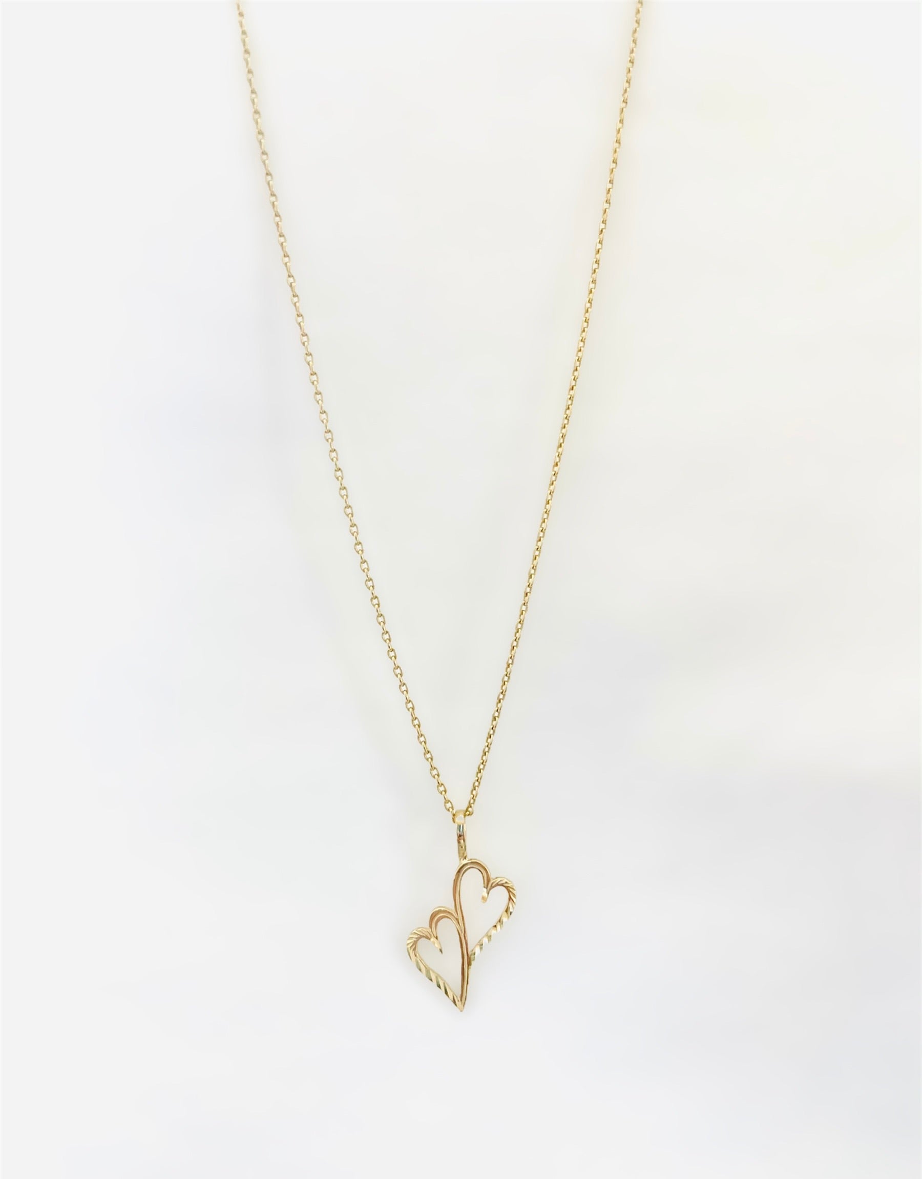 14Kt Tall Hearts Charm Necklace