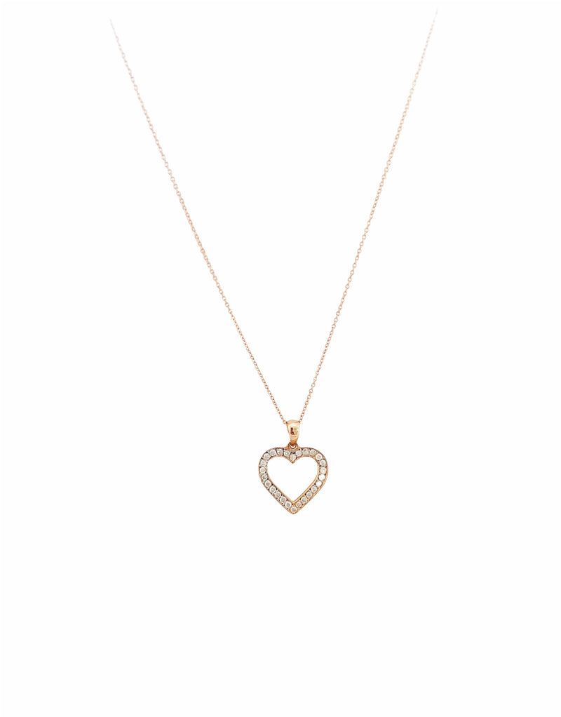 Rose Gold Diamond Open Heart Necklace Made in USA
