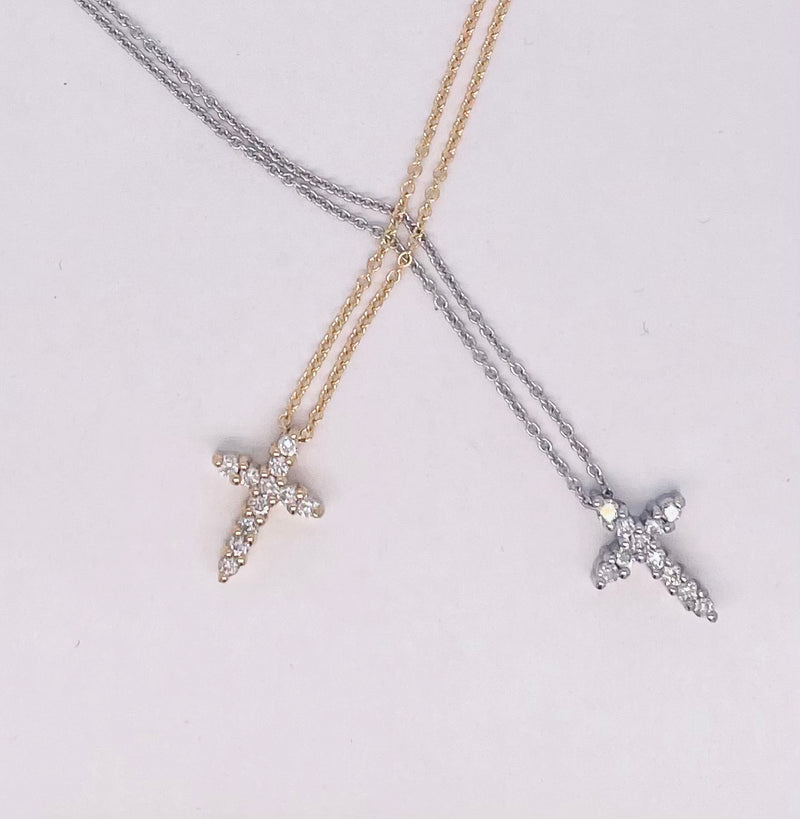 Women's Diamond Cross Necklace, Diamond Cross Necklace, White Gold Cross Necklace, Yellow Gold Diamond Cross Necklace, Affordable Diamond Cross Necklace, Dainty Diamond Cross Necklace
