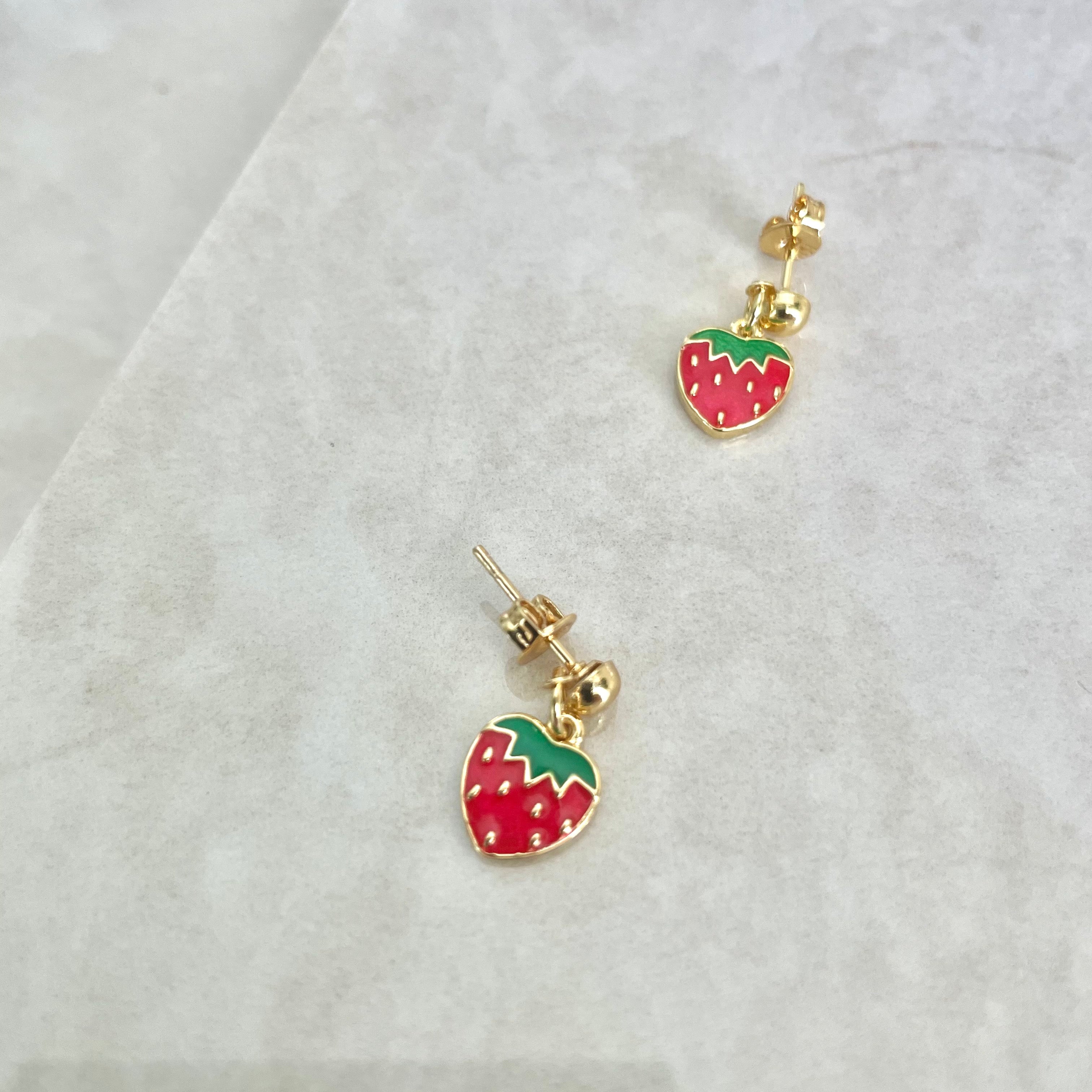 women's gold strawberry earrings